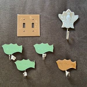 Anthropologie etched glass hooks and lightswitch cover